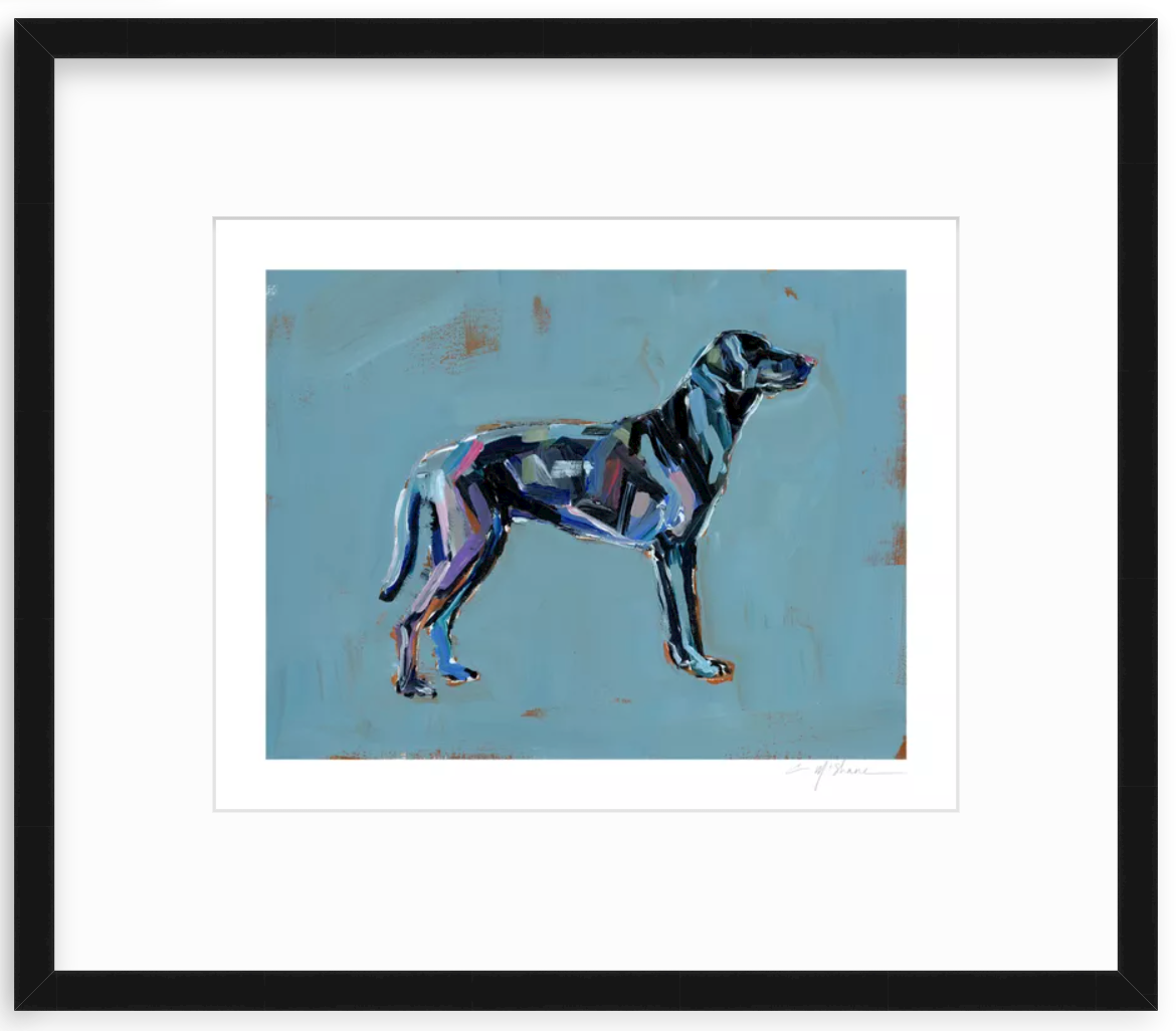 "Black Lab (blue background)" print