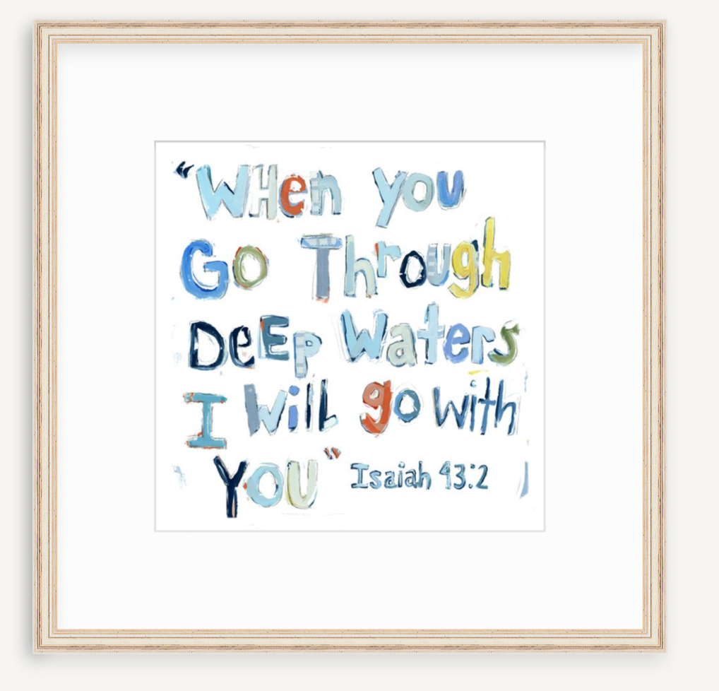 Isaiah 43:2 (blues) on paper