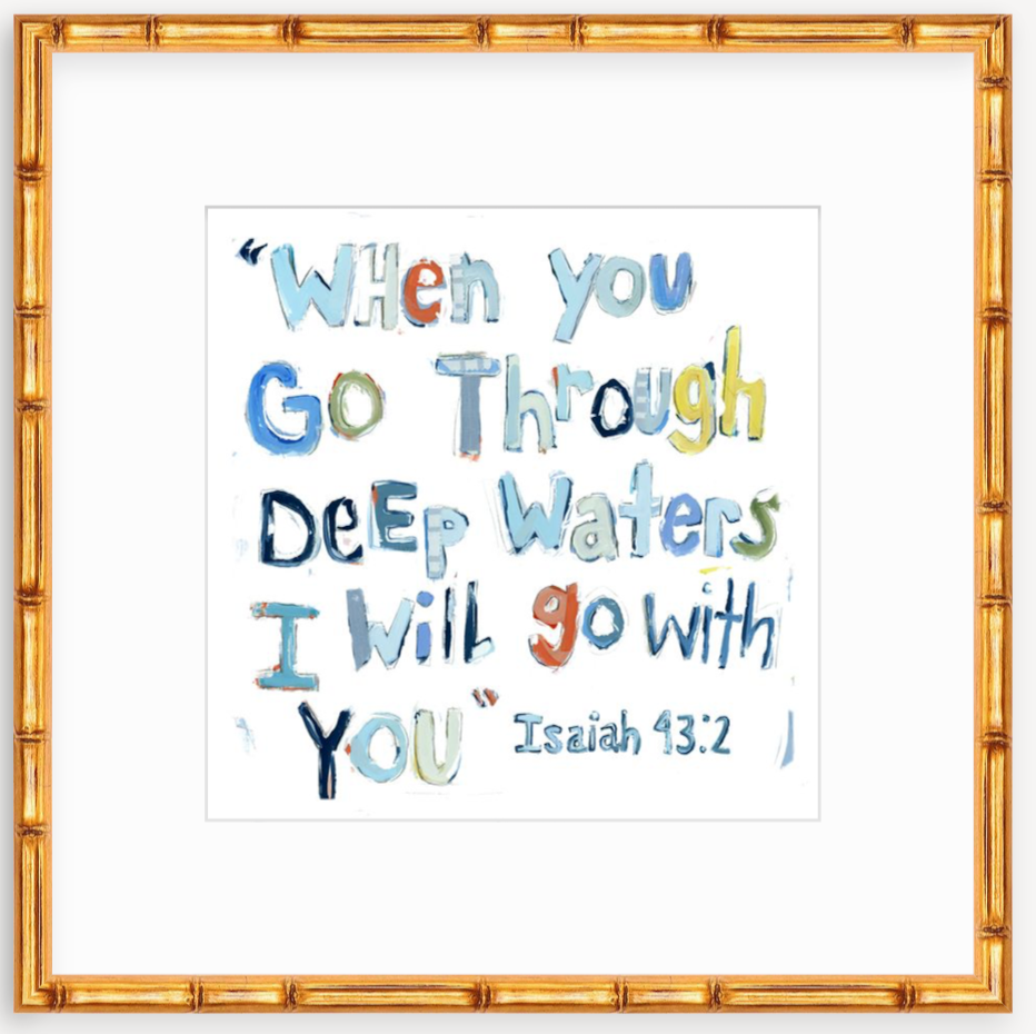 Isaiah 43:2 (blues) on paper