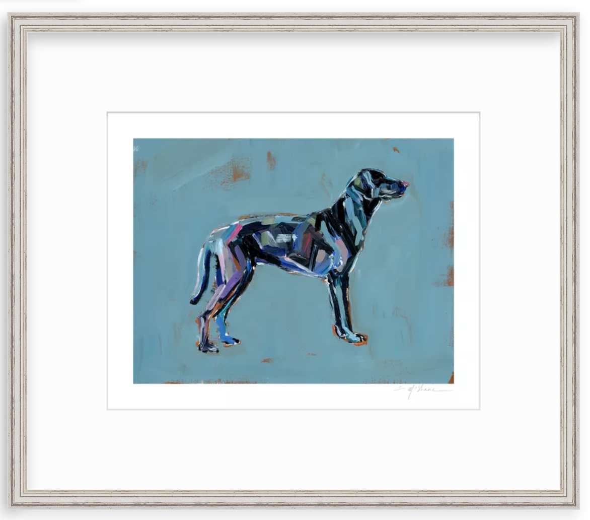 "Black Lab (blue background)" print