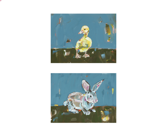 "Bunny and Duckling" on paper