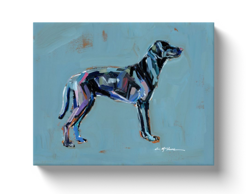 "Black Lab (blue background)" print