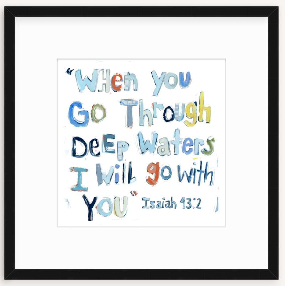 Isaiah 43:2 (blues) on paper