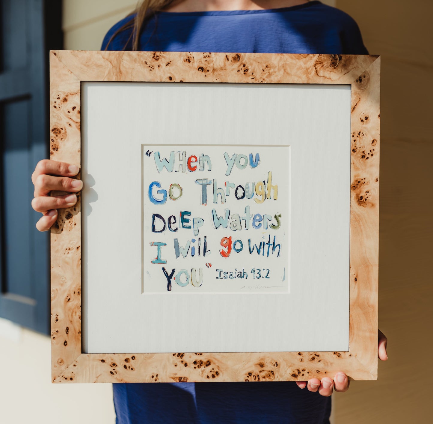 Isaiah 43:2 (blues) on paper