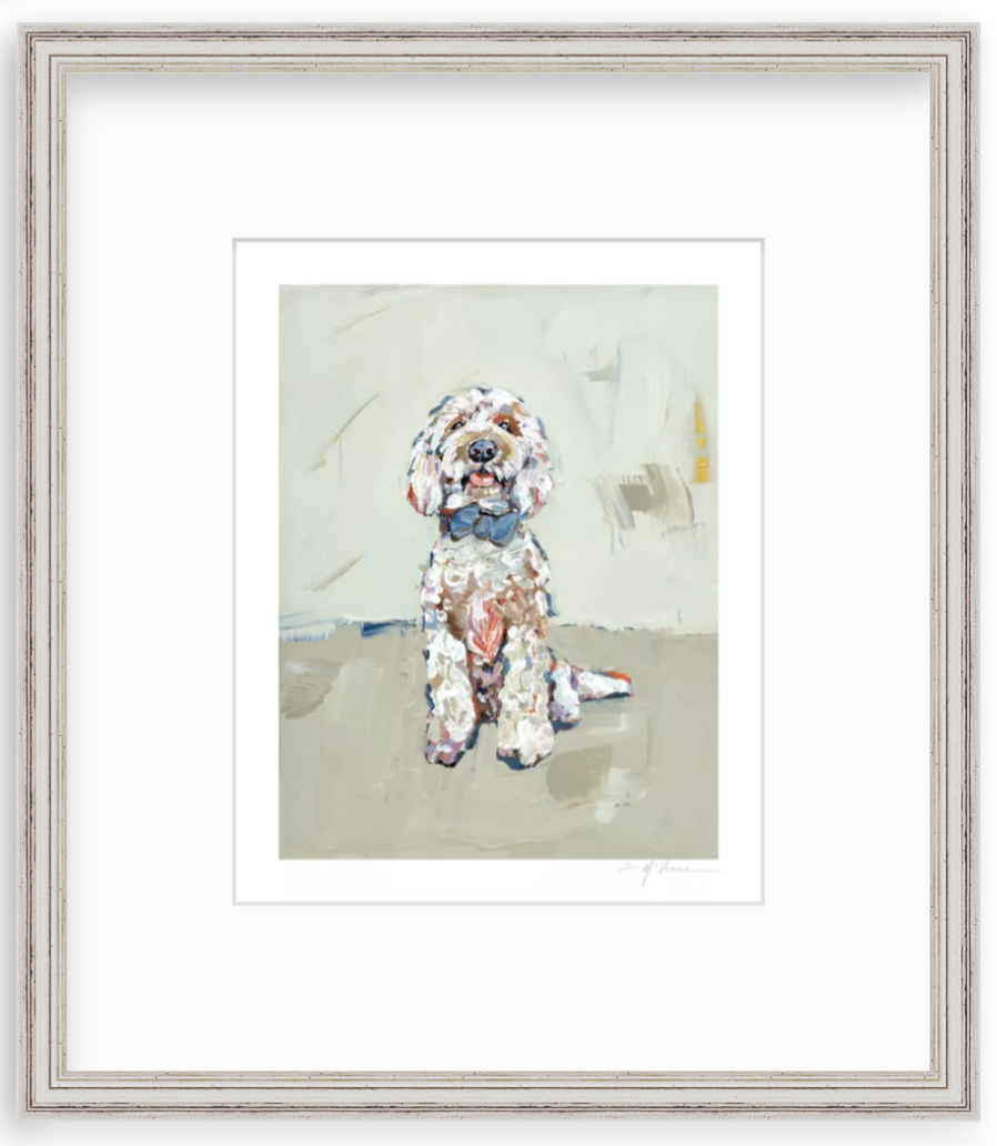 "Goldendoodle blue bow" on paper