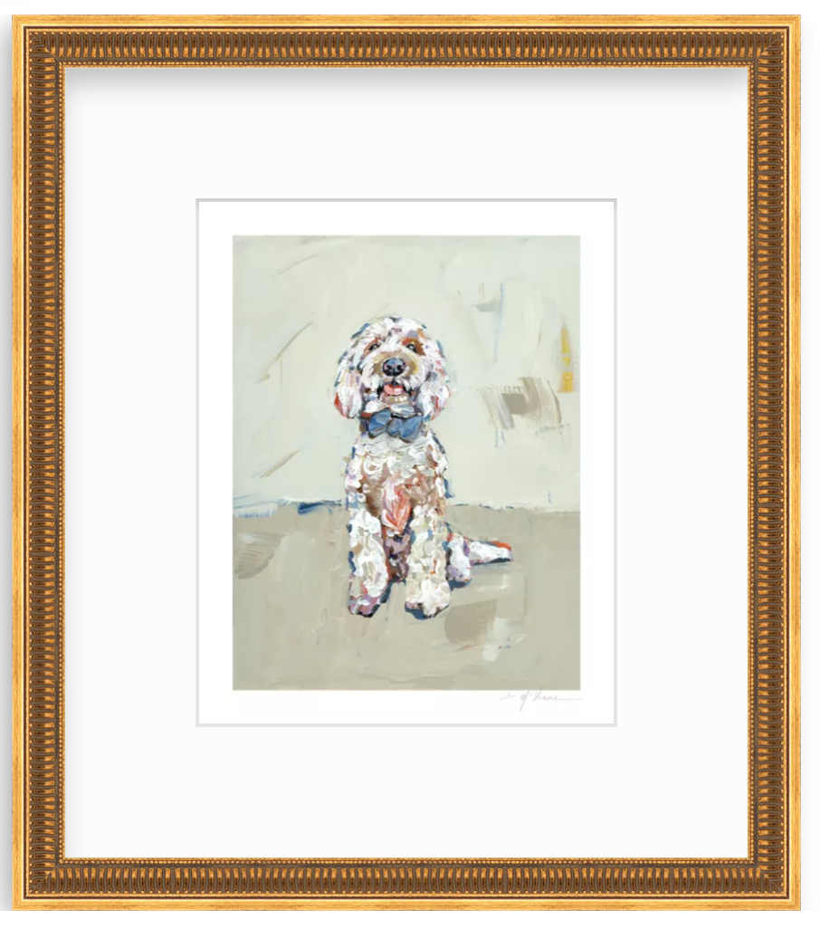 "Goldendoodle blue bow" on paper