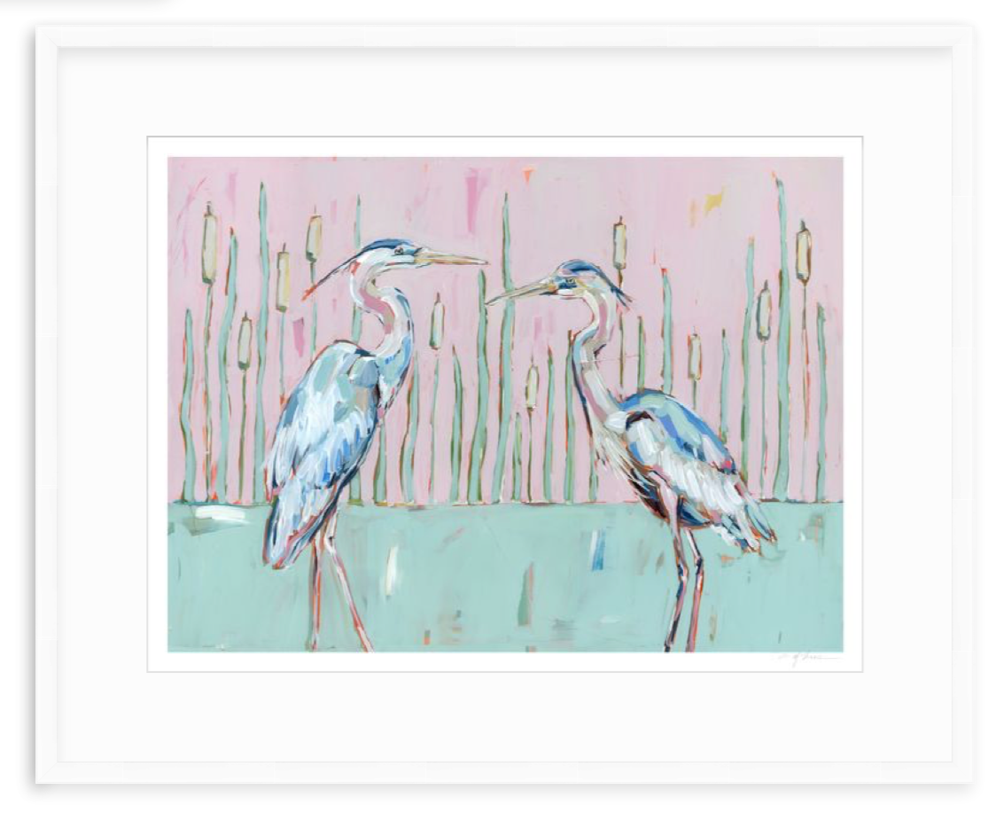 "Follow Your Path" blue herons on paper