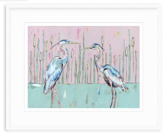 "Follow Your Path" blue herons on paper