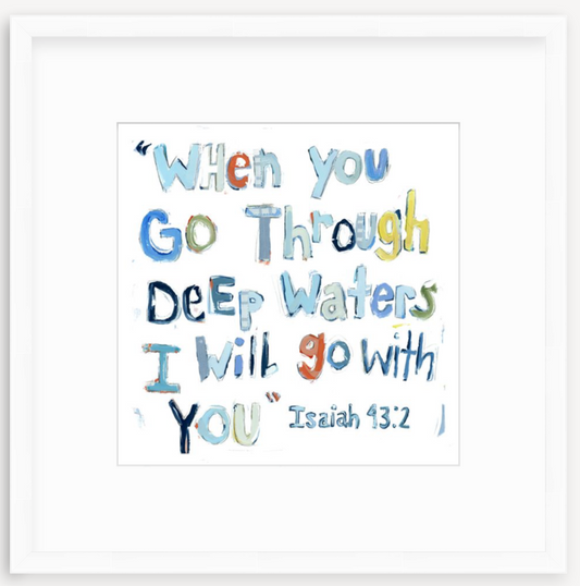Isaiah 43:2 (blues) on paper