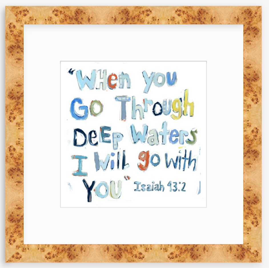 Isaiah 43:2 (blues) on paper