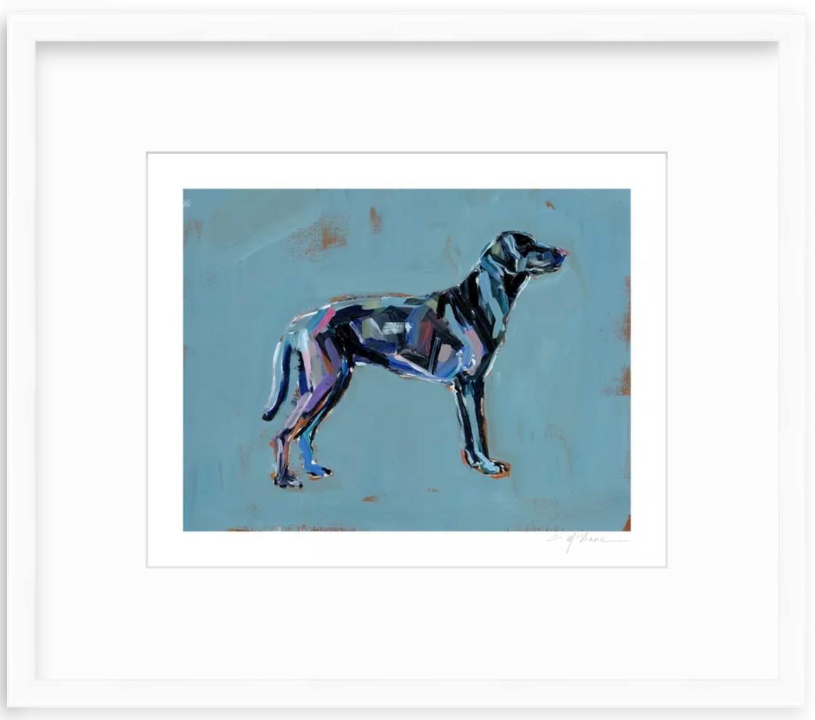 "Black Lab (blue background)" print
