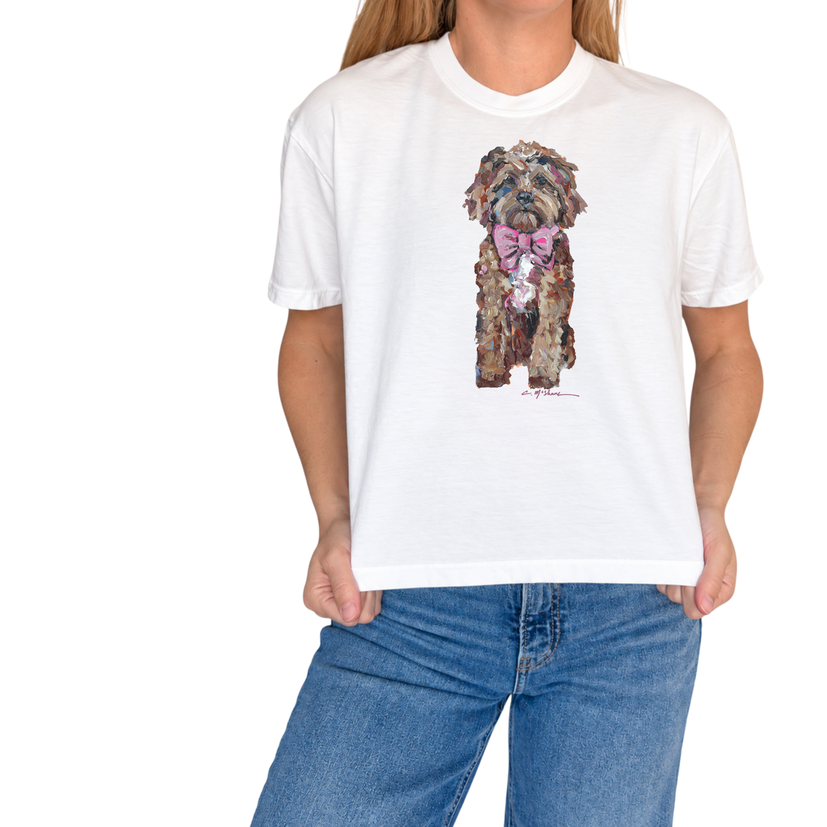 "Red Cavapoo with Pink Bow" Dog Comfort Color Art-T-shirt