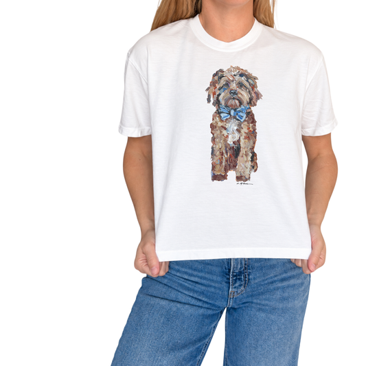 "Red Cavapoo with Blue Bow" Dog Comfort Color Art-T-shirt