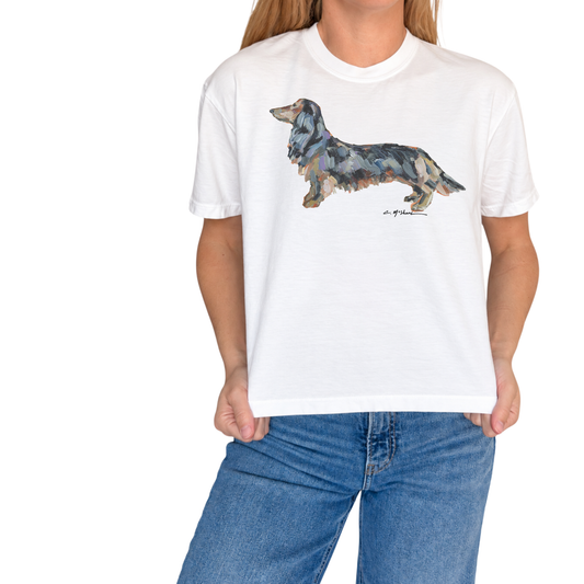 "Black & Tan Long Hair Dachshund" Dog Comfort Color Art-T-shirt