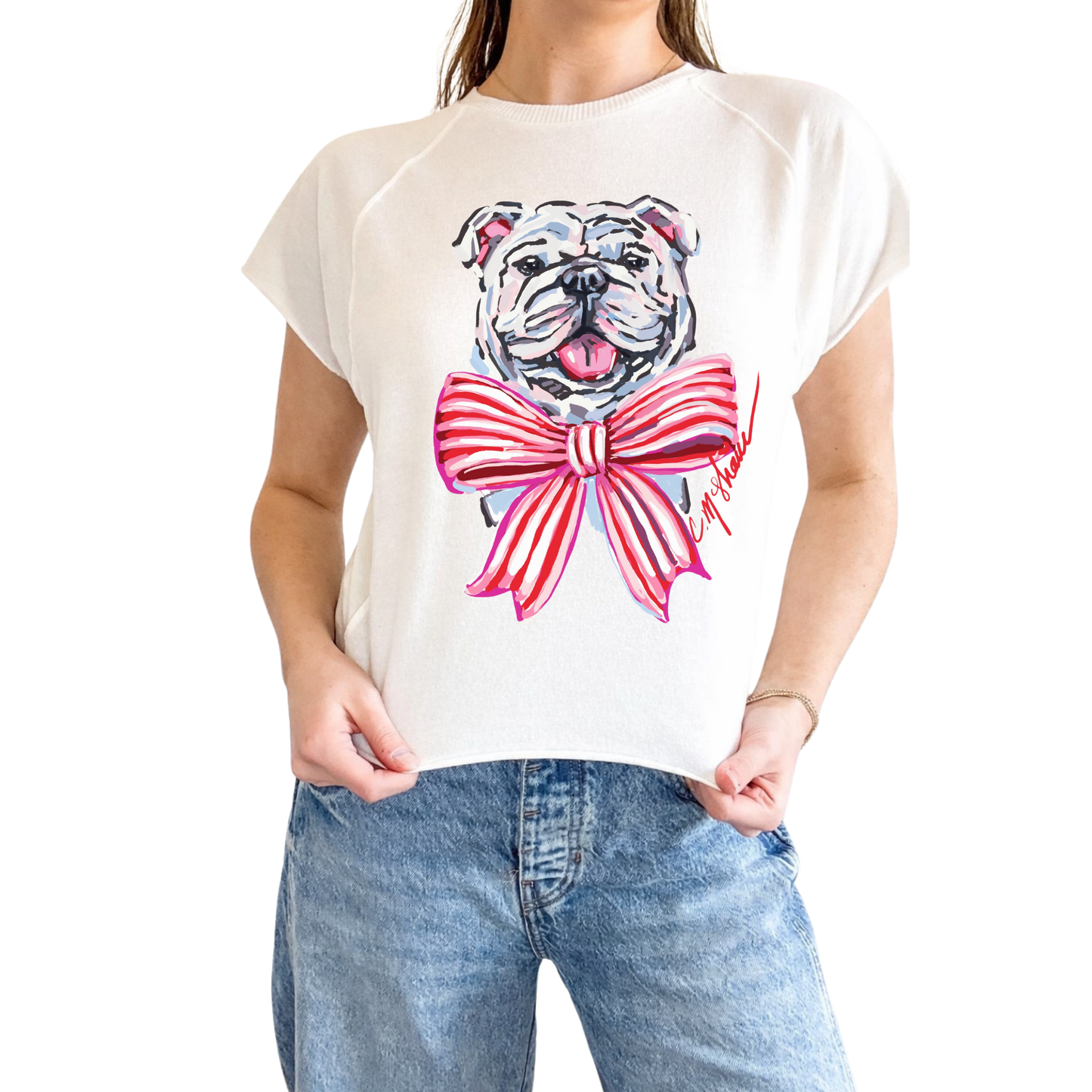 "Bulldog Red/Pink" Edgy-Short Sleeve Shirt