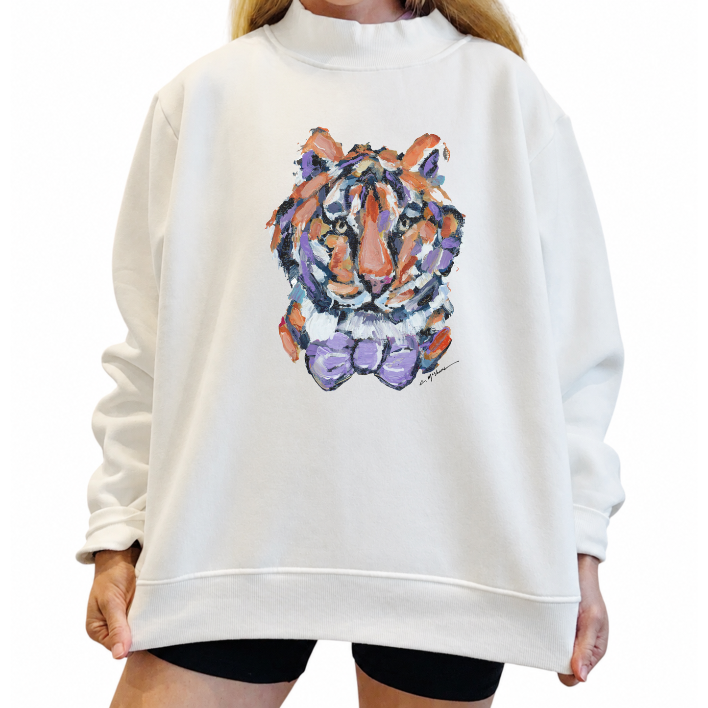 "Tiger Orange & Purple Bow Tie" Mock Neck (One Size)
