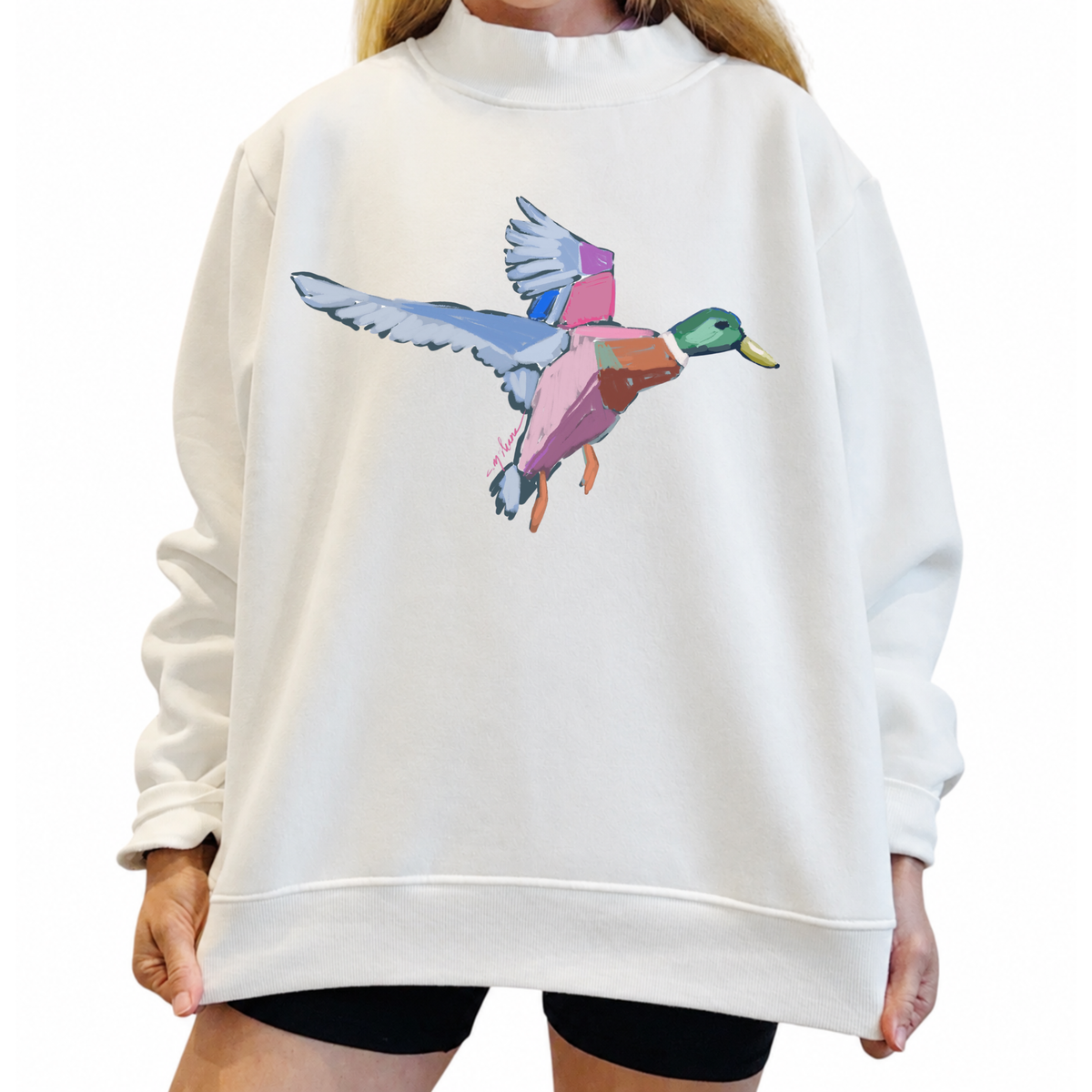 "Pink Take Flight" Mallard Duck Mock Neck (One Size)