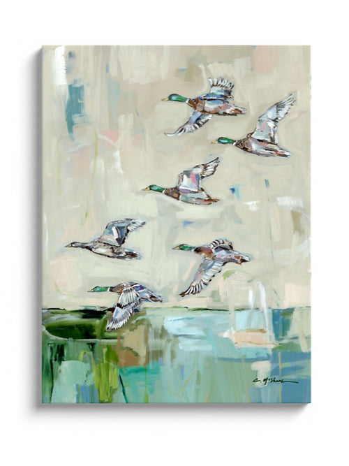 "Mallards In Flight" on canvas