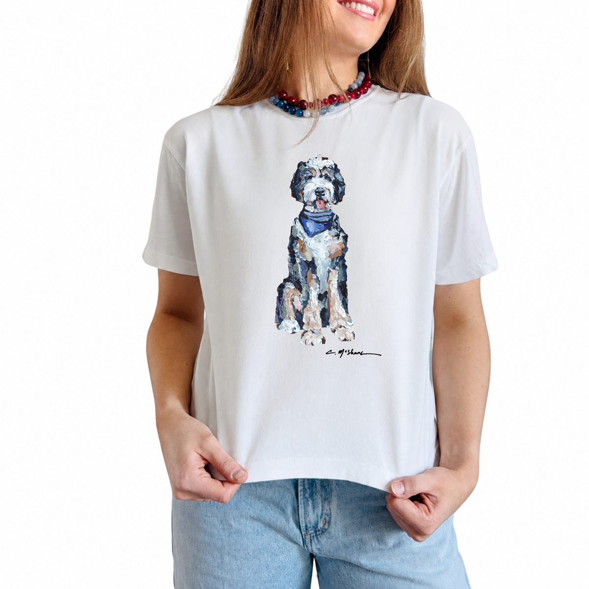 "Bernedoodle with Blue Bandana" Dog Comfort Color Art-T-shirt