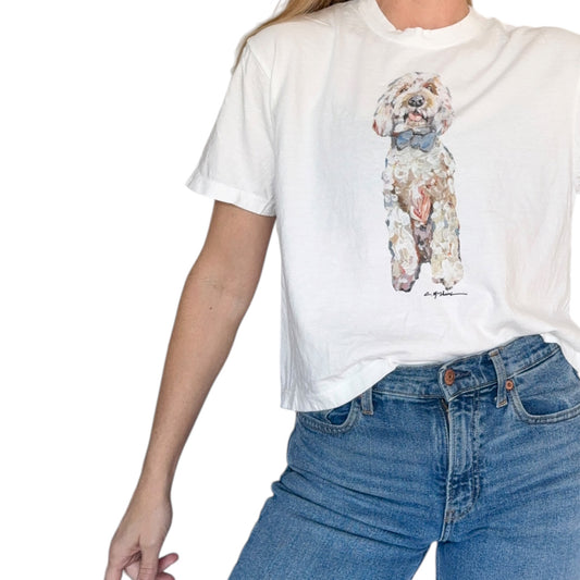 "Light Goldendoodle with Blue Bow" Dog Comfort Color Art-T-shirt