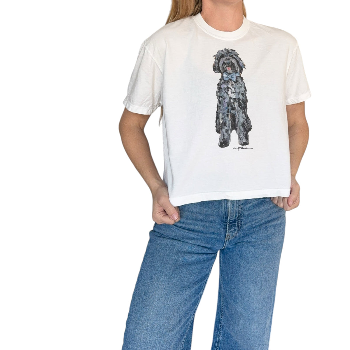"Black Goldendoodle with Blue Bow" Dog Comfort Color Art-T-shirt