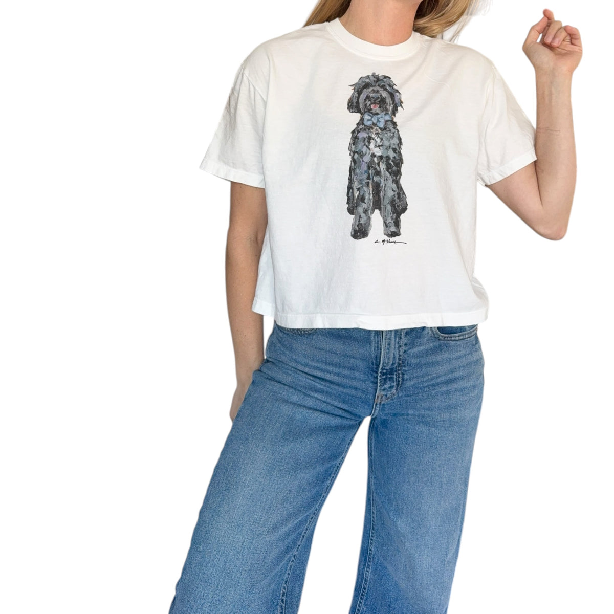 "Black Goldendoodle with Blue Bow" Dog Comfort Color Art-T-shirt