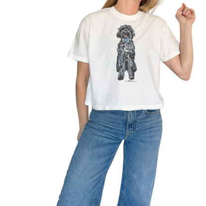 "Black Goldendoodle with Blue Bow" Dog Comfort Color Art-T-shirt