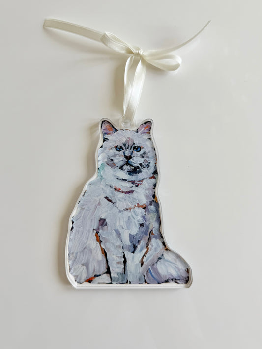 White Long haired Cat (Ornament)