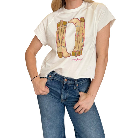 "Cowgirl Up Golds" Cowboy Boots Edgy-Short Sleeve Shirt