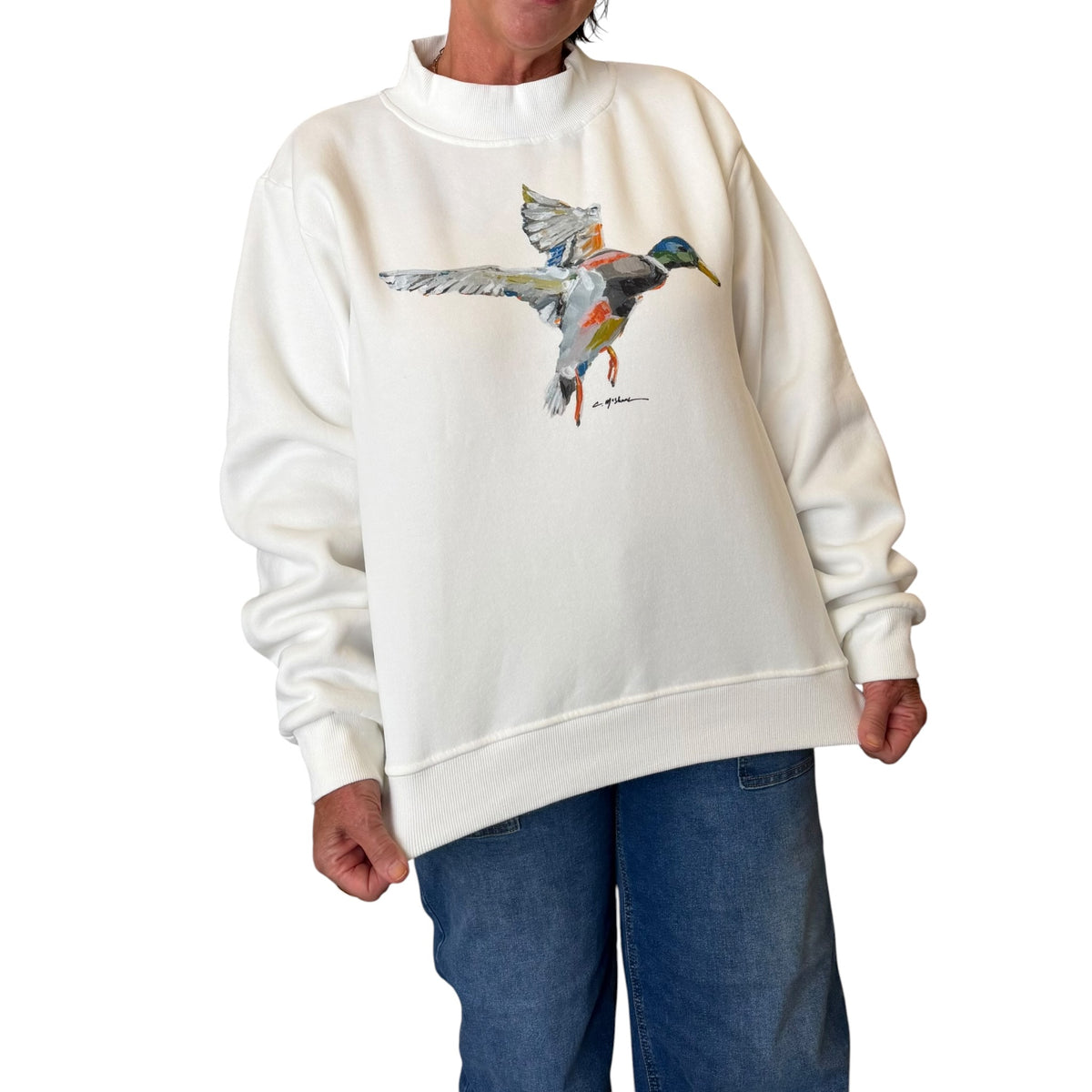 "Take Flight" Abstract Mallard Duck Mock Neck (One Size)