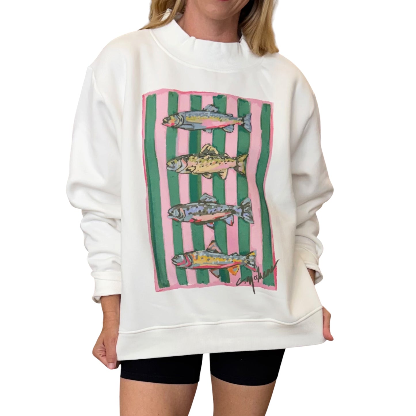 "Reel Cute" Trout Fish Mock Neck (One Size)