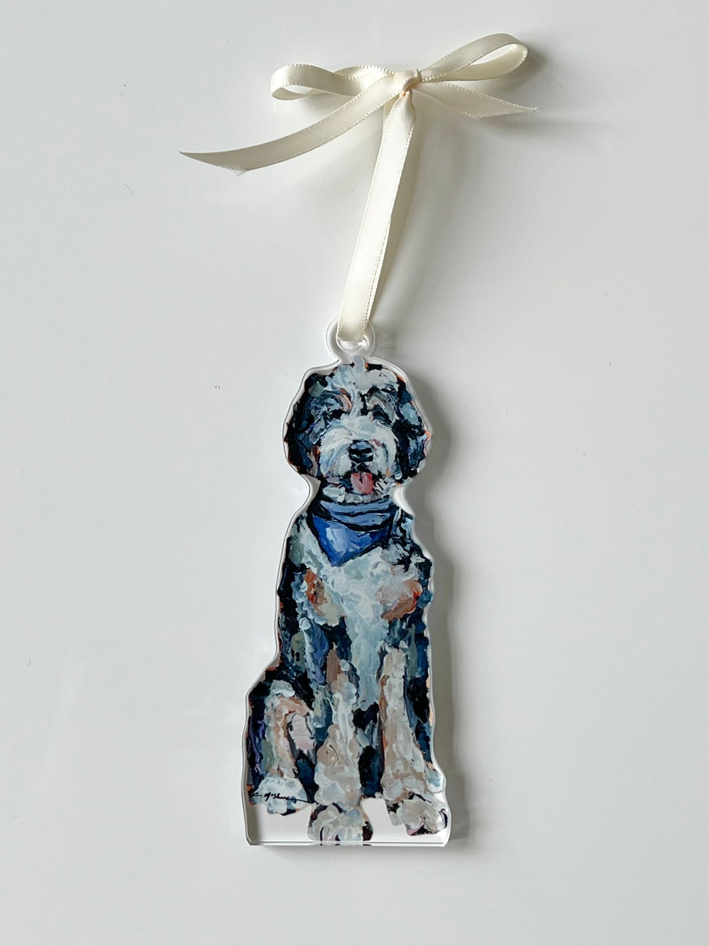 Bernedoodle with blue bandana (Ornament)