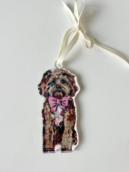 Cavapoo Red with pink bow (Ornament)