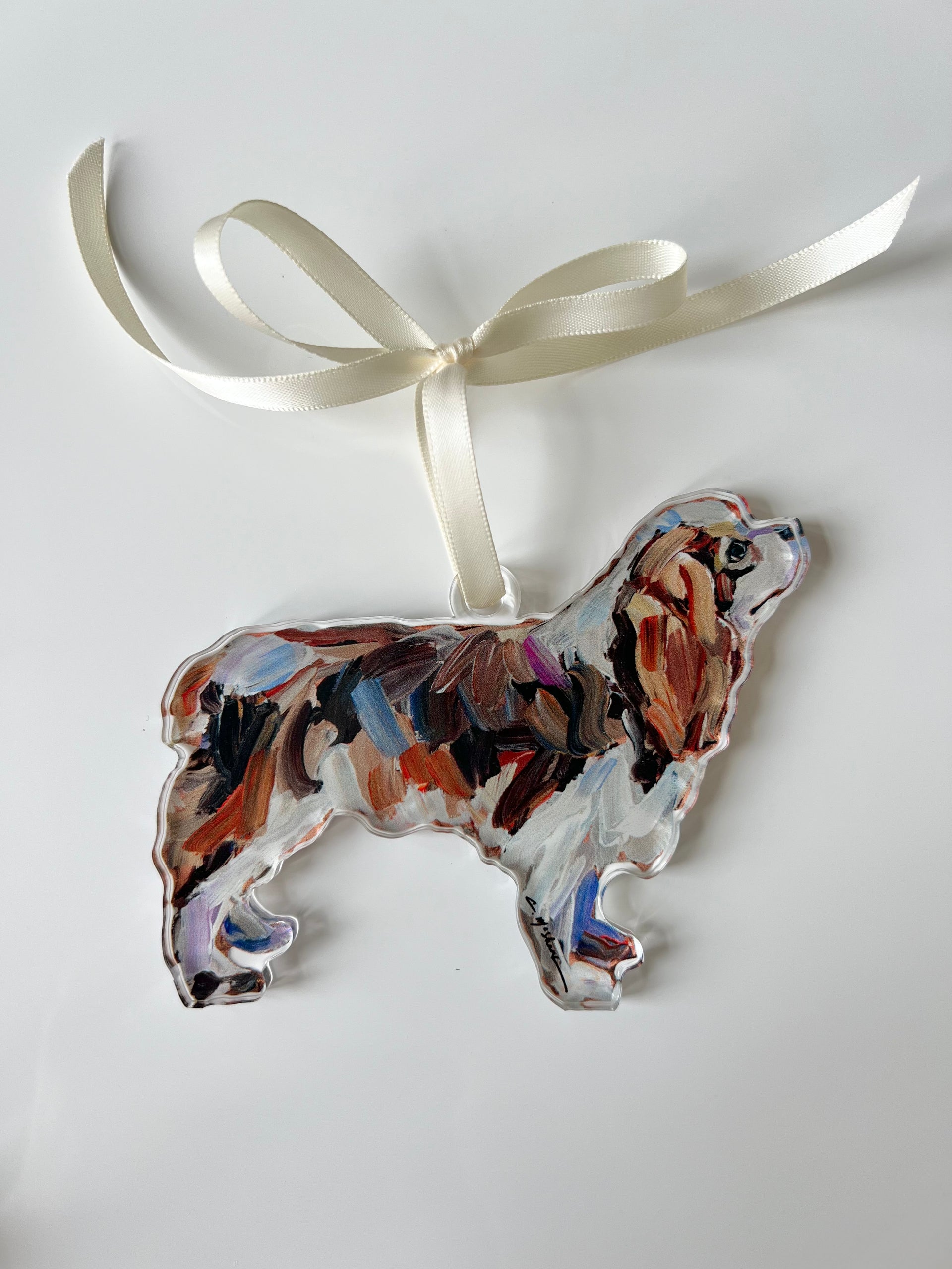 Cavalier King Charles Spaniel Porcelain Ornament – Tricolor Dog Holiday Gift, Pet Gifts USA