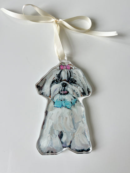 Shih Tzu White with Hair Bow Ornament WHOLESALE