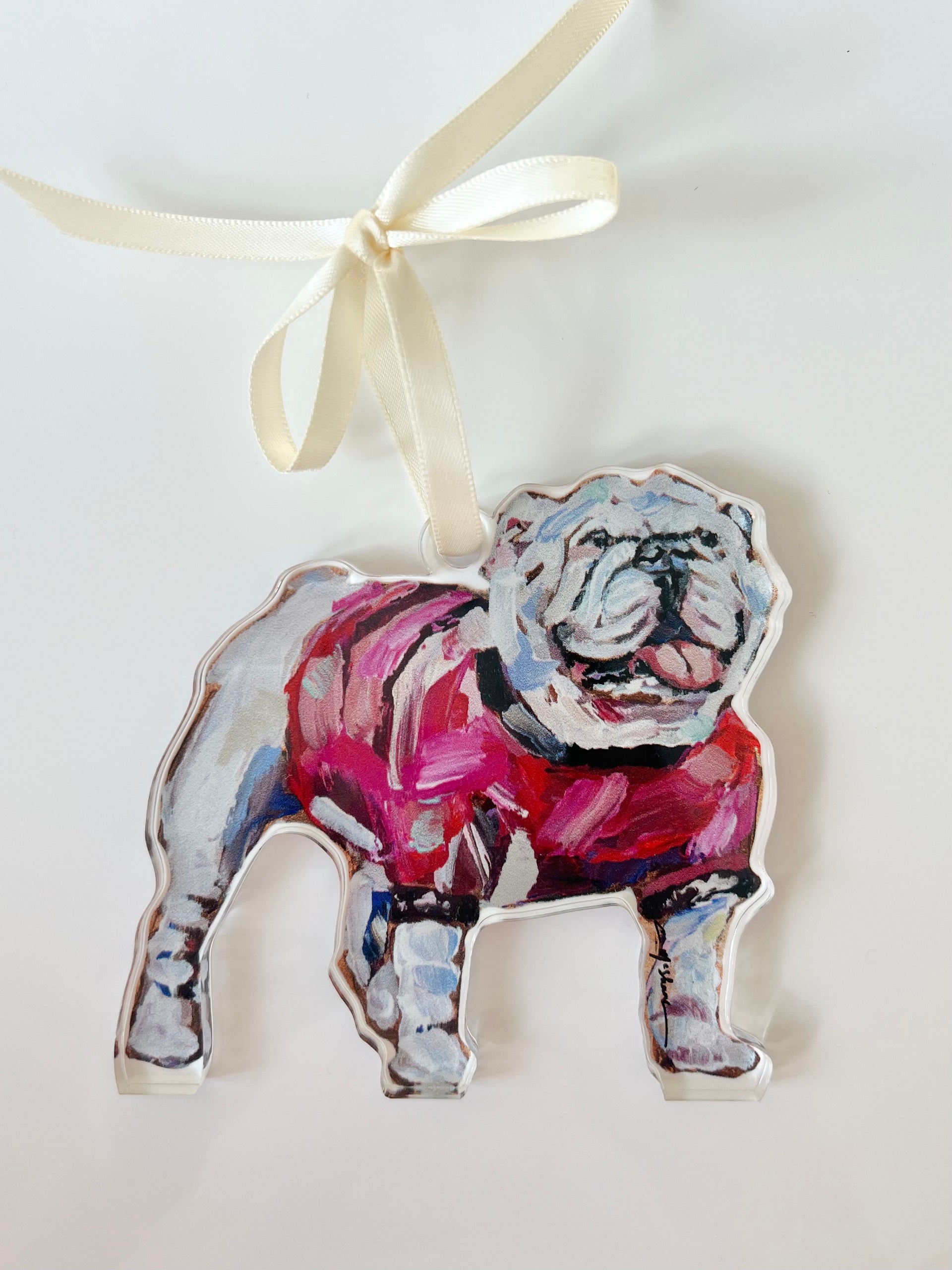 Bulldog with red shirt (Ornament) – Chelsea McShane Art