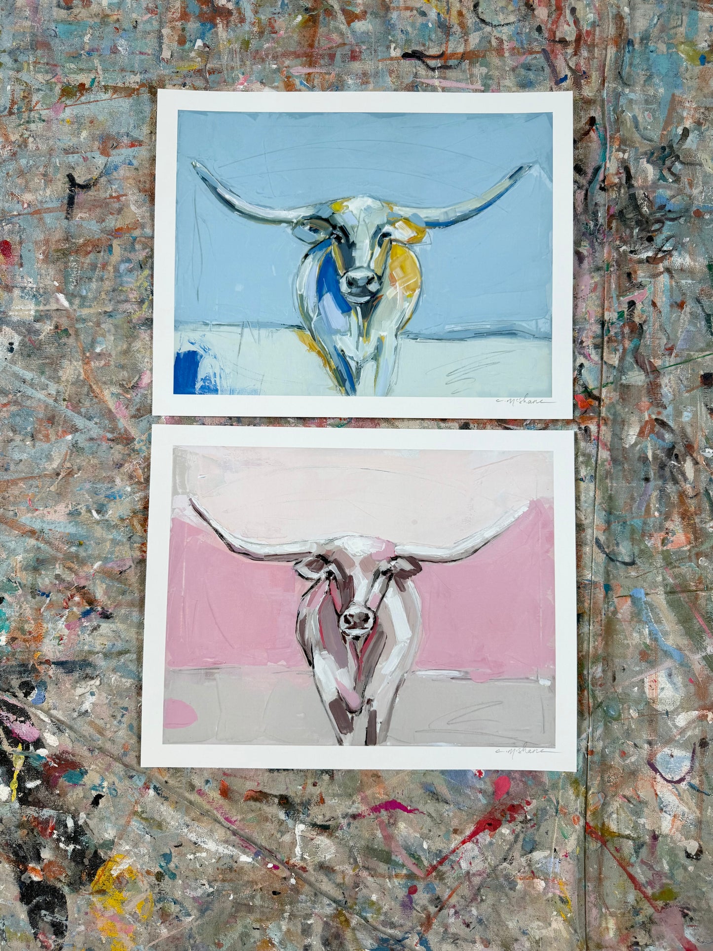 "Longhorn" 14X11 hand signed paper prints (set of 2)