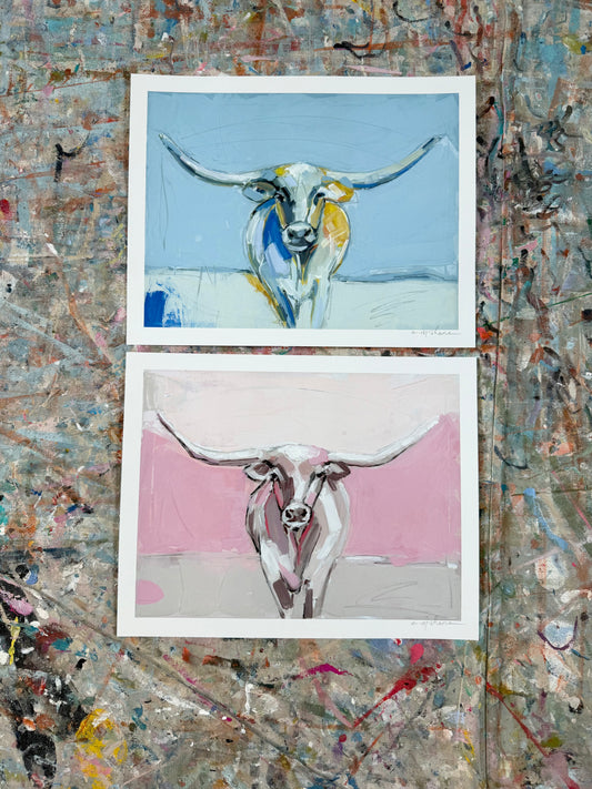 "Longhorn" 14X11 hand signed paper prints (set of 2)