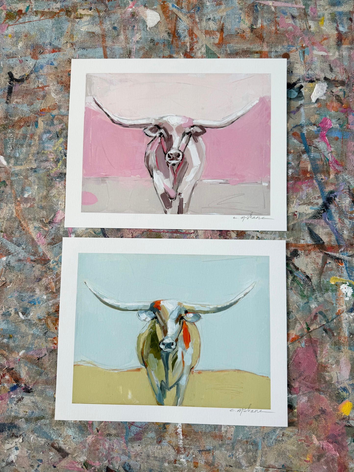 "Longhorn" 10X8 hand signed paper prints (set of 2)