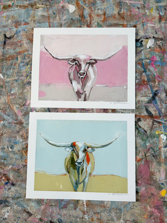 "Longhorn" 10X8 hand signed paper prints (set of 2)