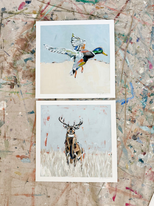 Deer & Mallard 12X12 hand signed paper prints (set of 2)