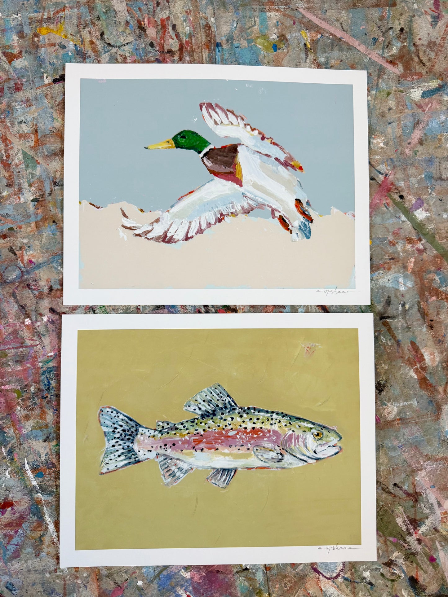 Mallard & Trout 14X11 hand signed paper prints (set of 2)
