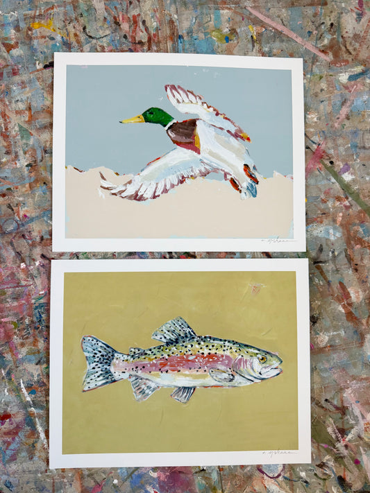 Mallard & Trout 14X11 hand signed paper prints (set of 2)