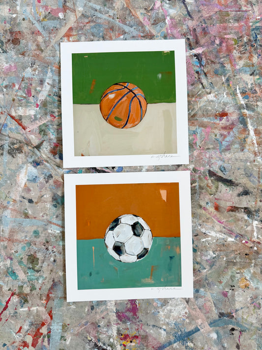 "Soccer & Basketball" 8X8 hand signed paper prints (set of 2)