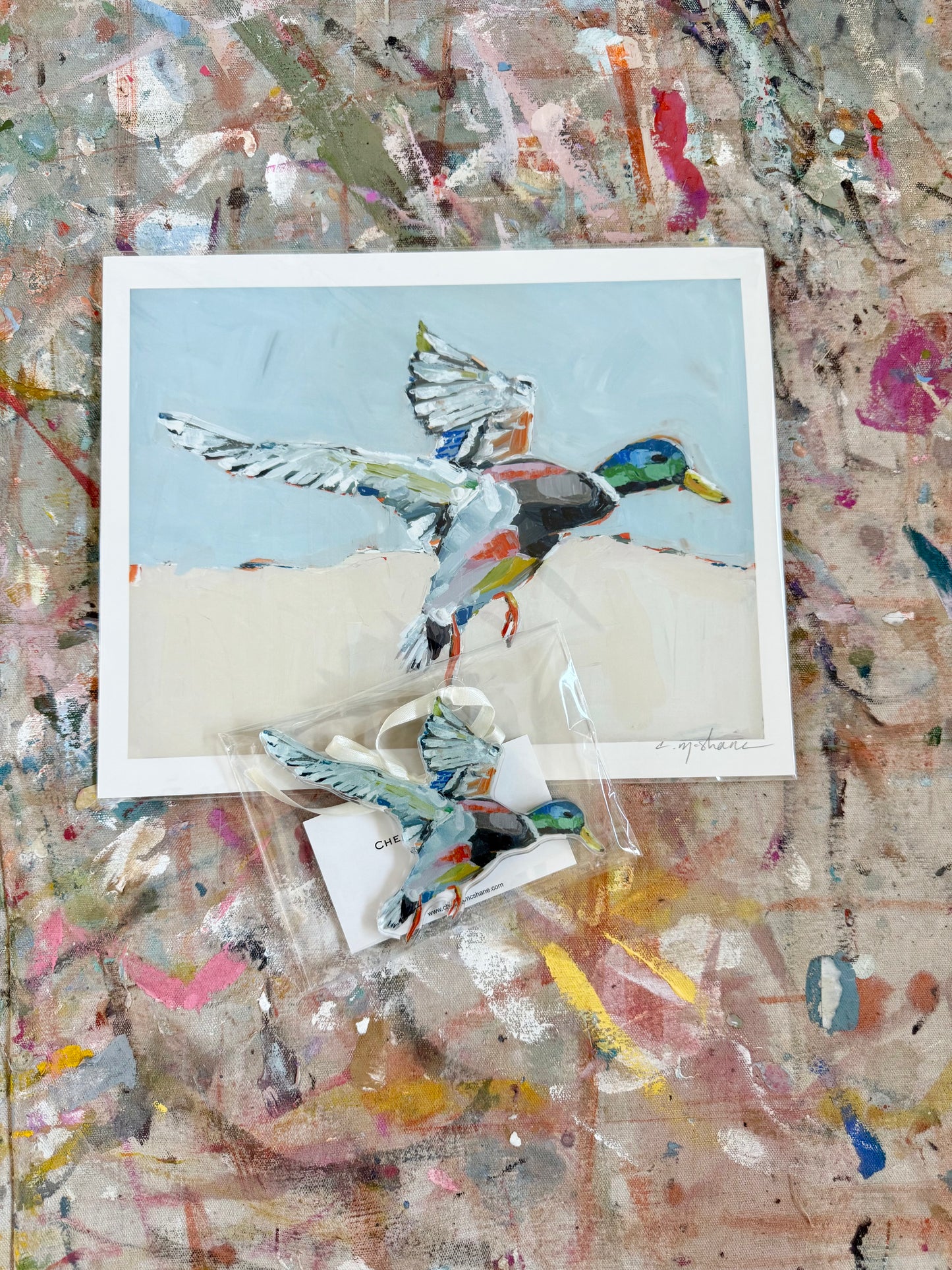 Mallard 10X8 hand signed paper print + mallard ornament