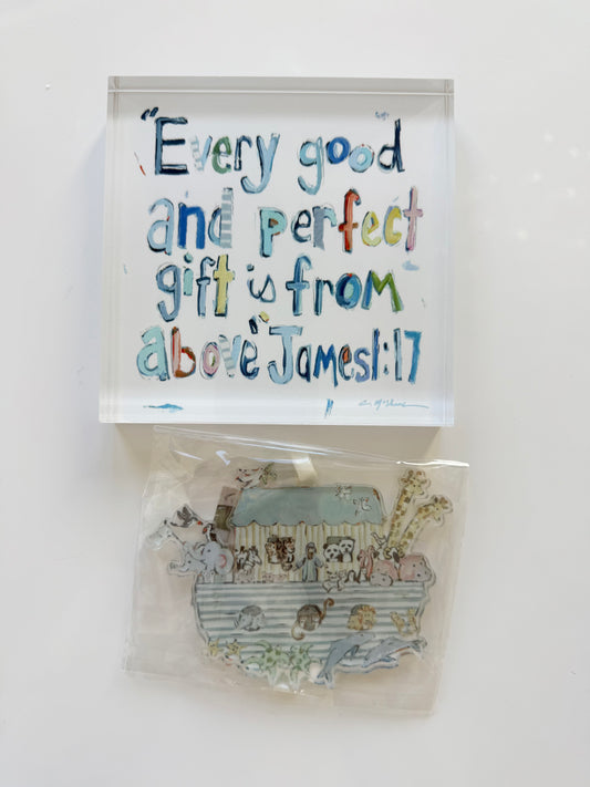 Bible Verse Acrylic + Noah's Ark ornament