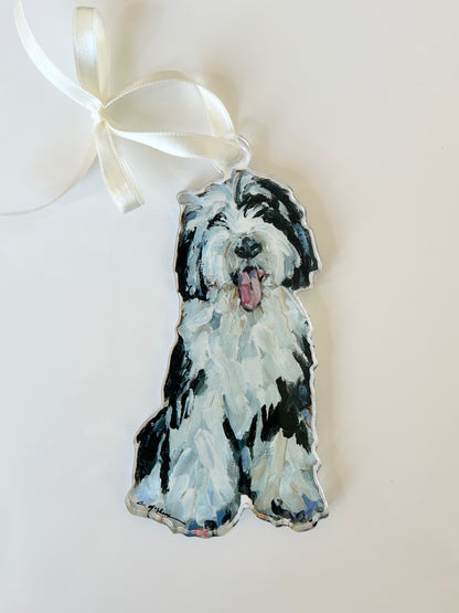 Sheepadoodle II Christmas Dog Acrylic Ornament | Wreath Charm Sheepadoodle II Christmas Dog Acrylic Ornament | Wreath Charm