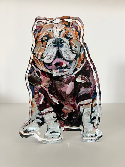 An acrylic Mississippi State or MSU bulldogs that is great decor for gameday football or alumni