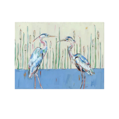 Blue Herons canvas print featuring original coastal bird artwork by Chelsea McShane.