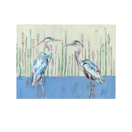 "Follow Your Path" blue herons on canvas